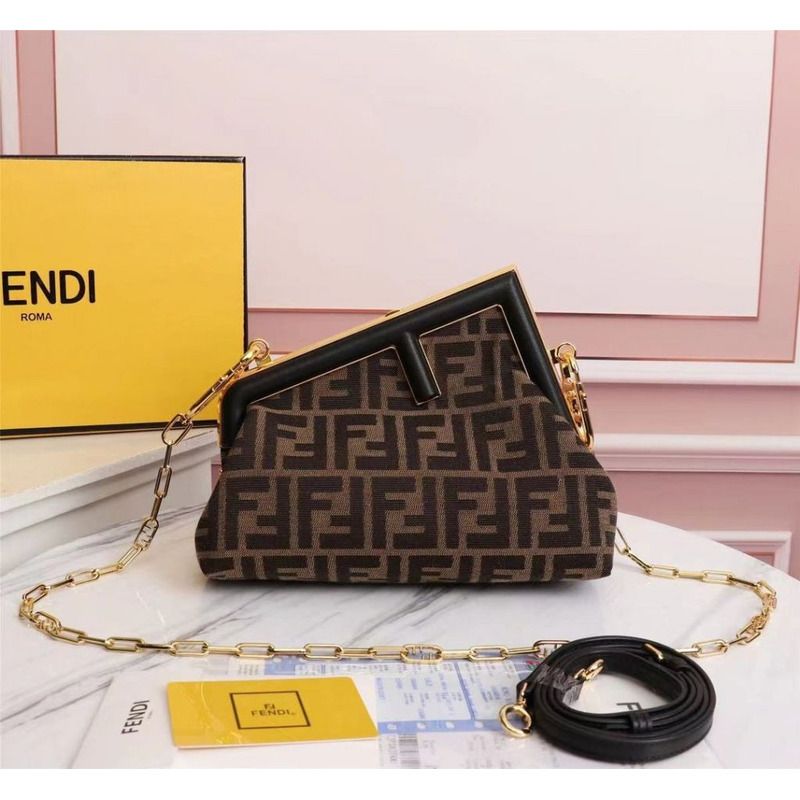 F**diF**di small first bag in ff motif fabric brown