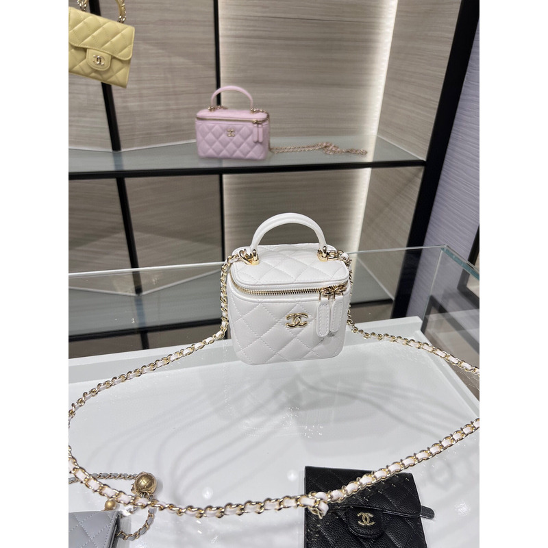 Ch*el small vanity with chain lambskin white