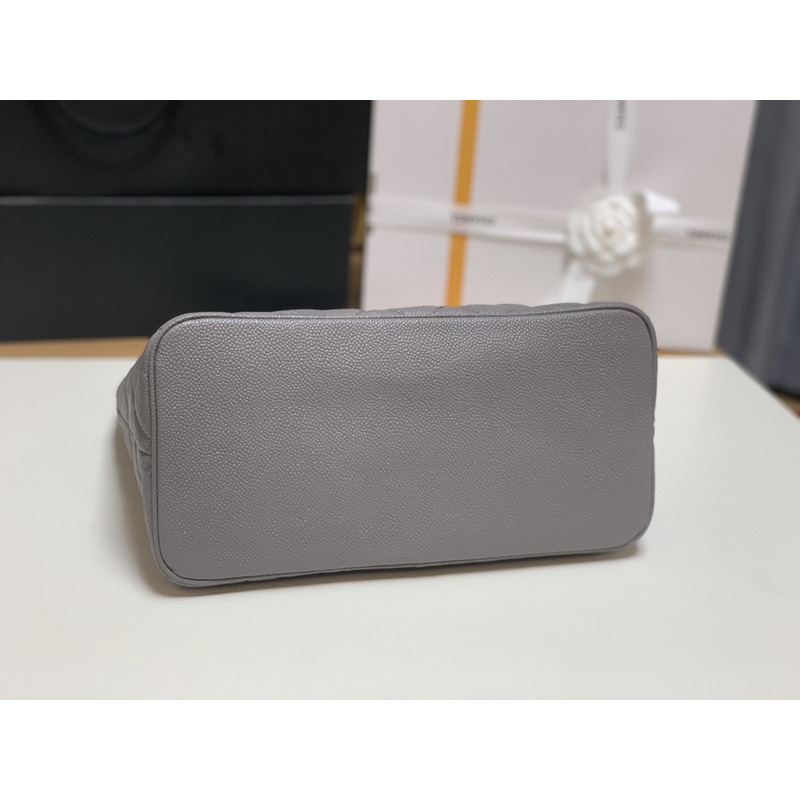 Ch*el medallion tote bag ghw caviar skin leather grey