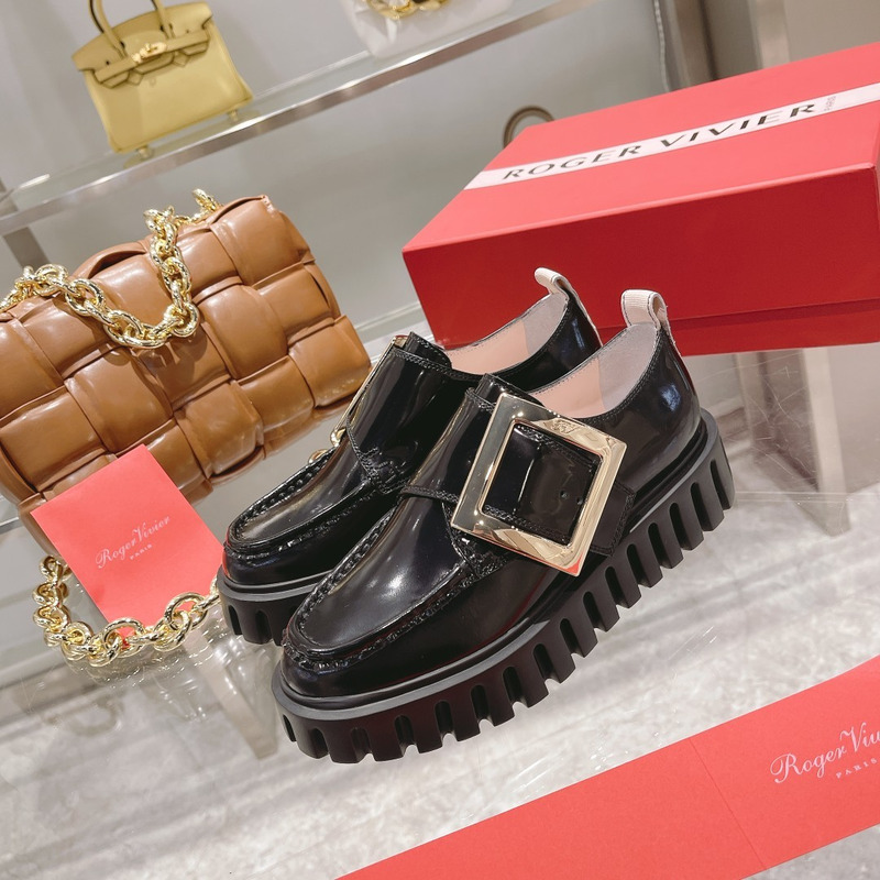 roger u1u1er women''s patent leather viv go-thick metal buckle platform loafers shoe black