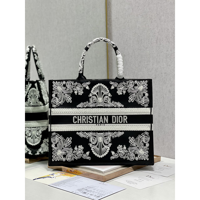 D*or book tote printed embroidery handbag dark l
