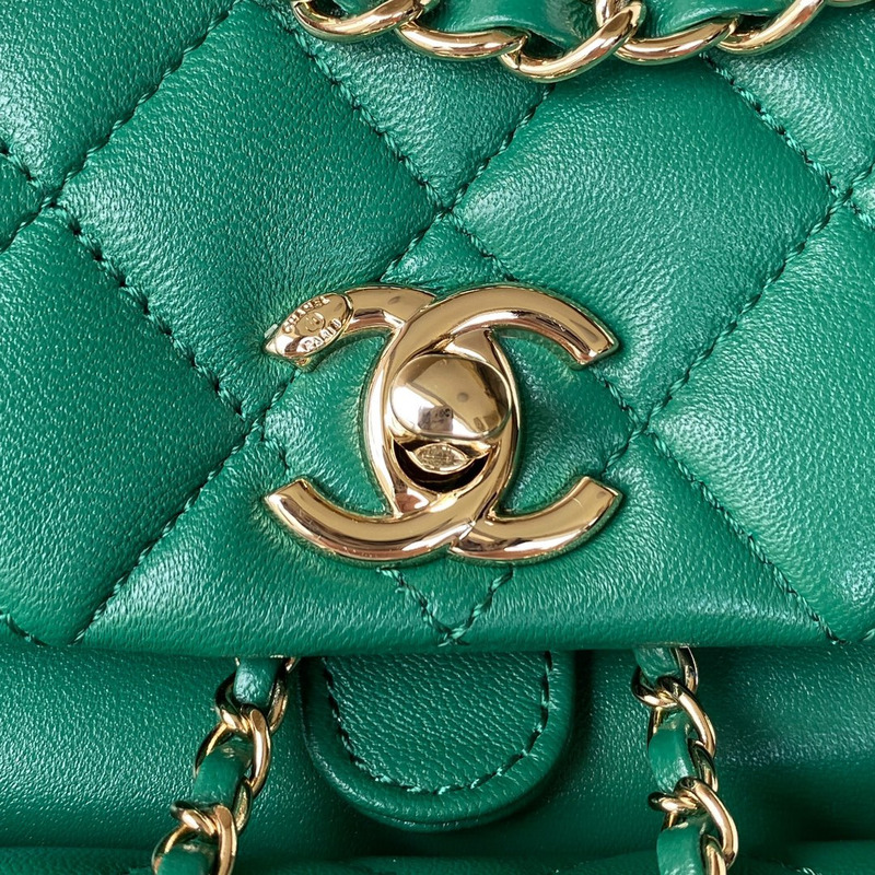 Ch*el backpack grained calfskin & gold-tone metal green