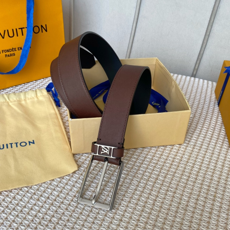 l**is V*t*n leather belt with silver-tone locker brown