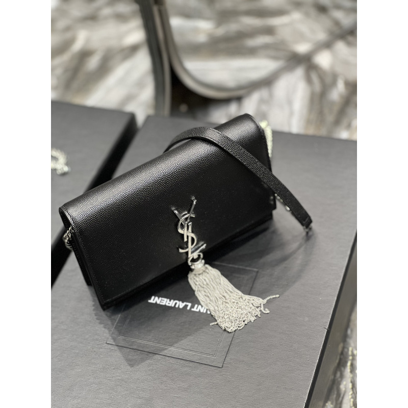 Saint Laurent Monogram Grain de Poudre Crossbody Bag Black(Sliver Logo)