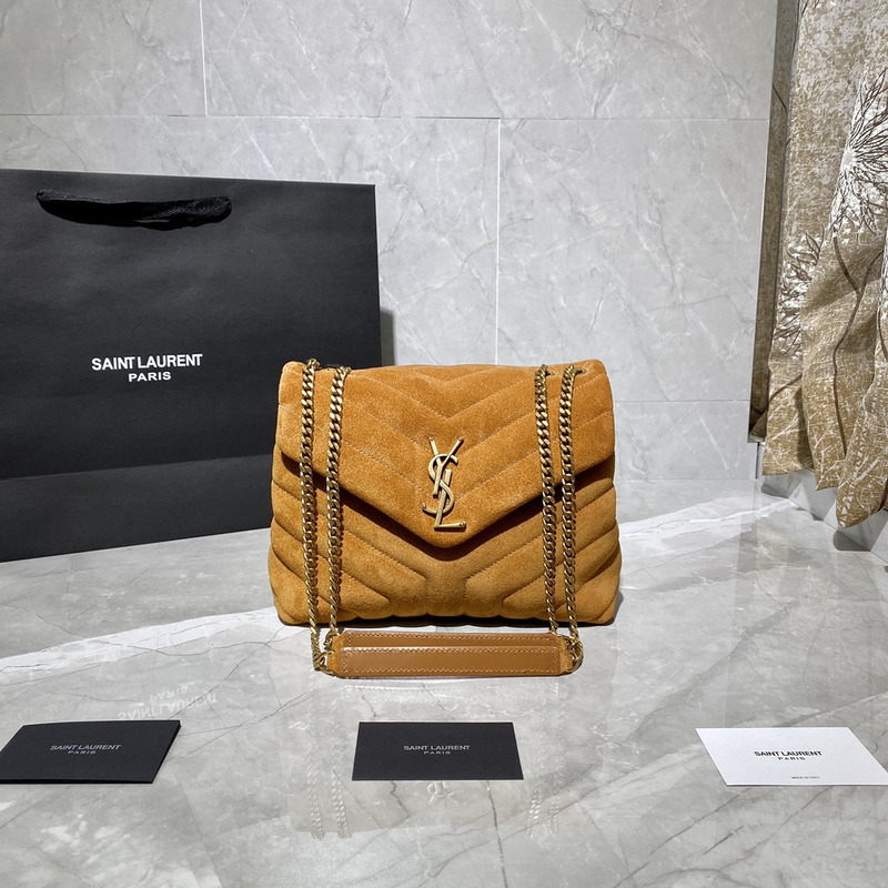 Saint Laurent LOULOU Puffer Handbag Brown