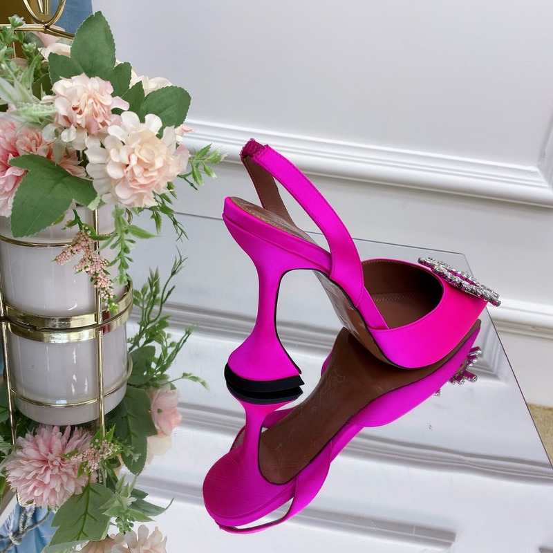 Amina Muaddi Begum Crystal Satin Pink Slingback Pumps