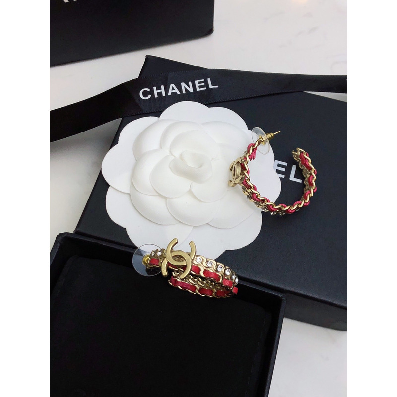 Ch*el chain hoop earrings red