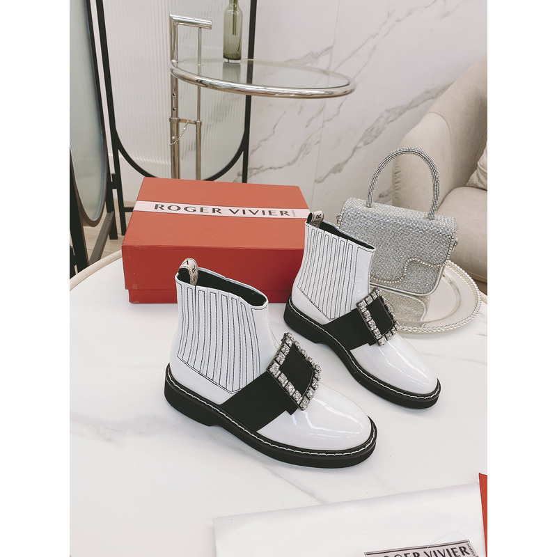 roger u1u1er viv ranger crystal-embellished patent-leather chelsea boots white