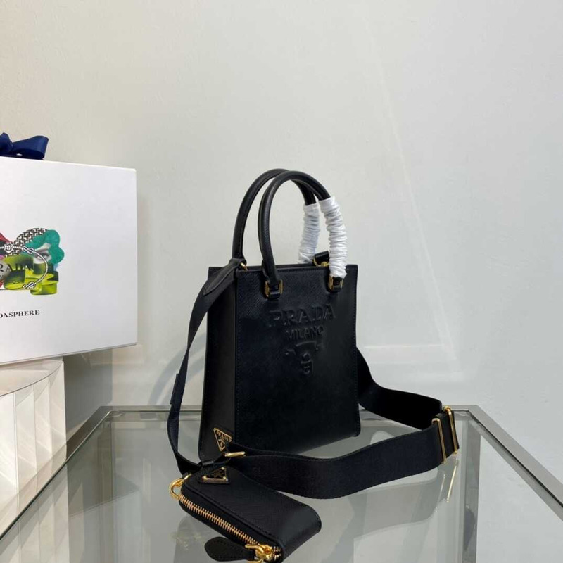 Pra*a small saffiano leather tote black
