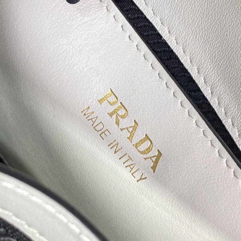 pra*a monoCh*0me saffiano leather bag white