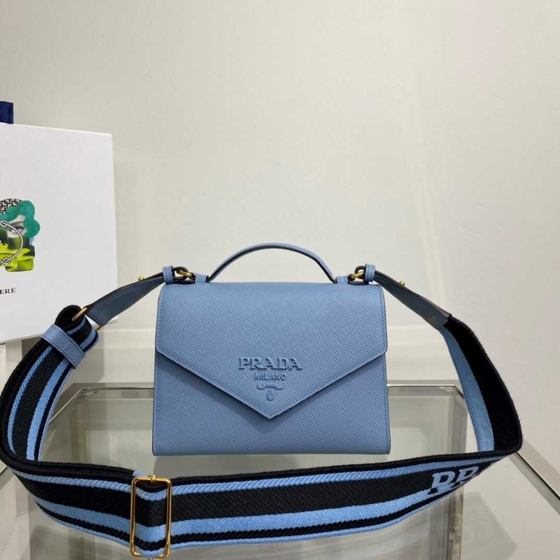 pra*a monoCh*0me saffiano leather bag blue