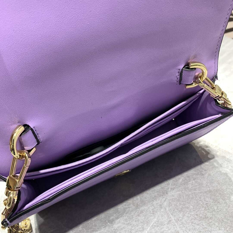 Versace Greca Goddess Leather Wallet On Chain Purple