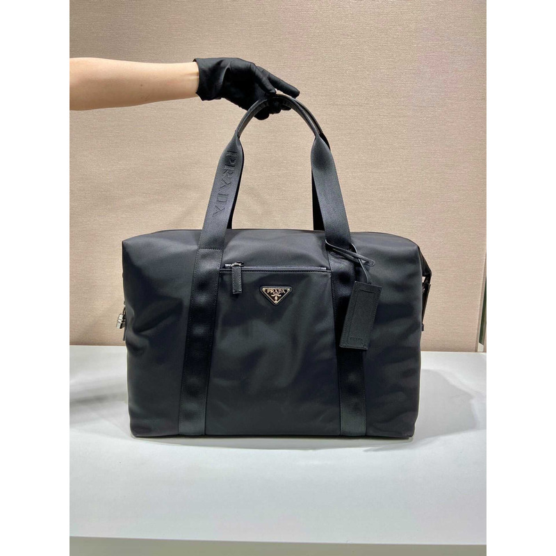 Pra*a unisex re-nylon and saffiano leather duffle bag-black
