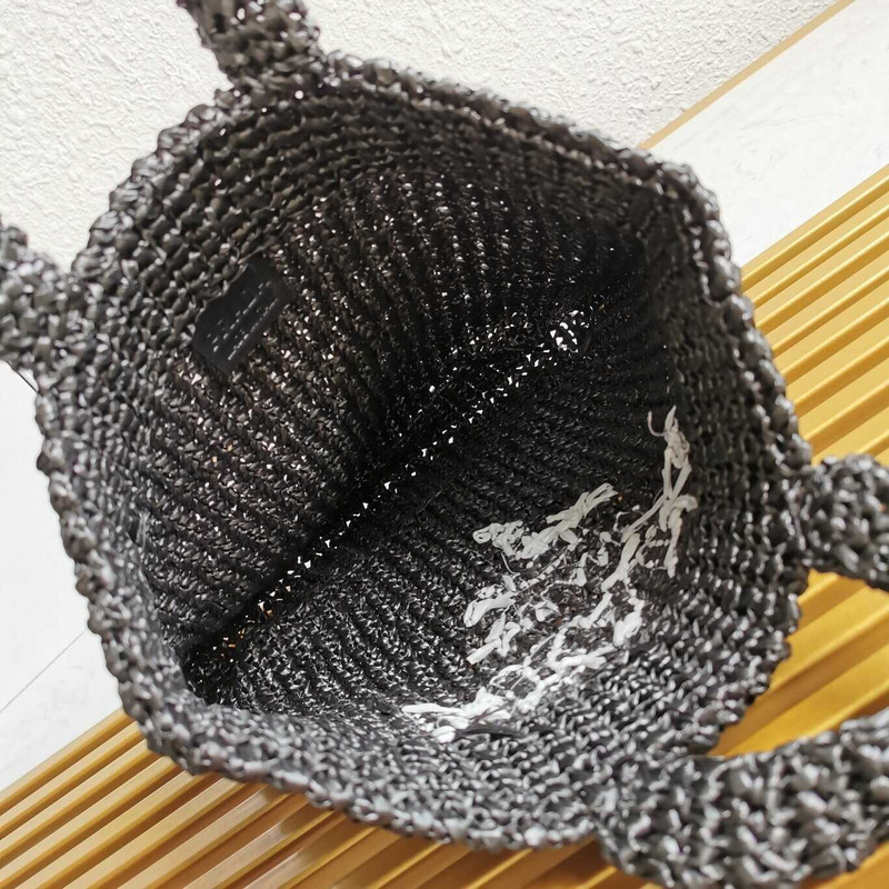 Pra*a large raffia tote bag black