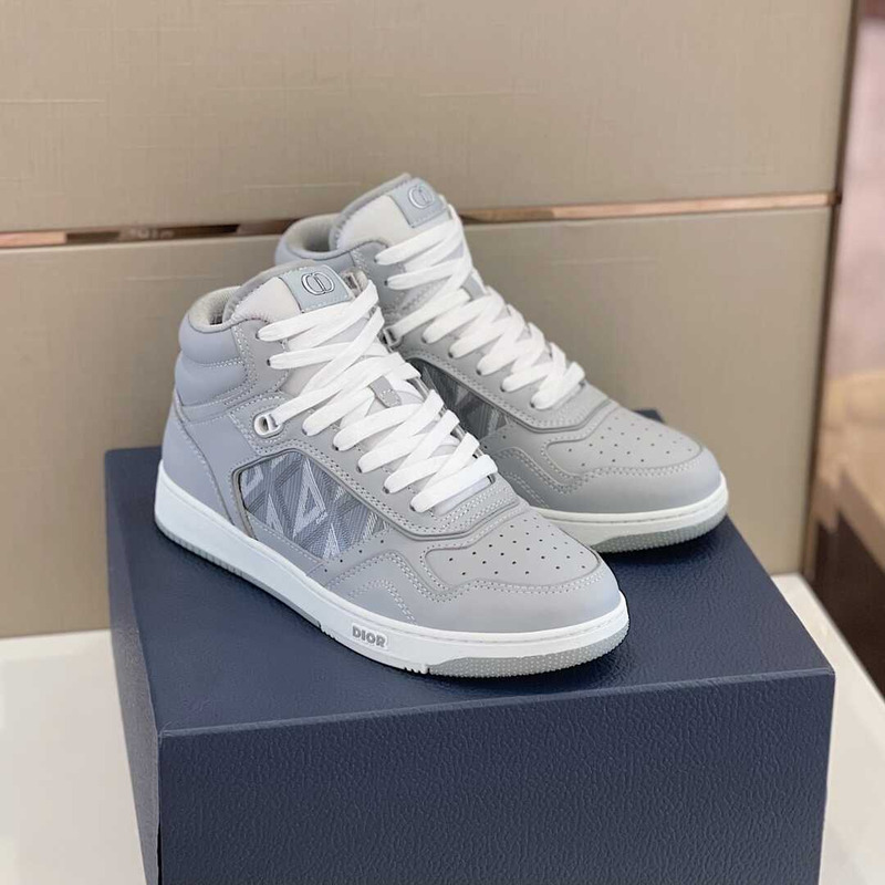 d*or b27 high top sneaker smooth calfskin cd Di*m*nd canvas grey