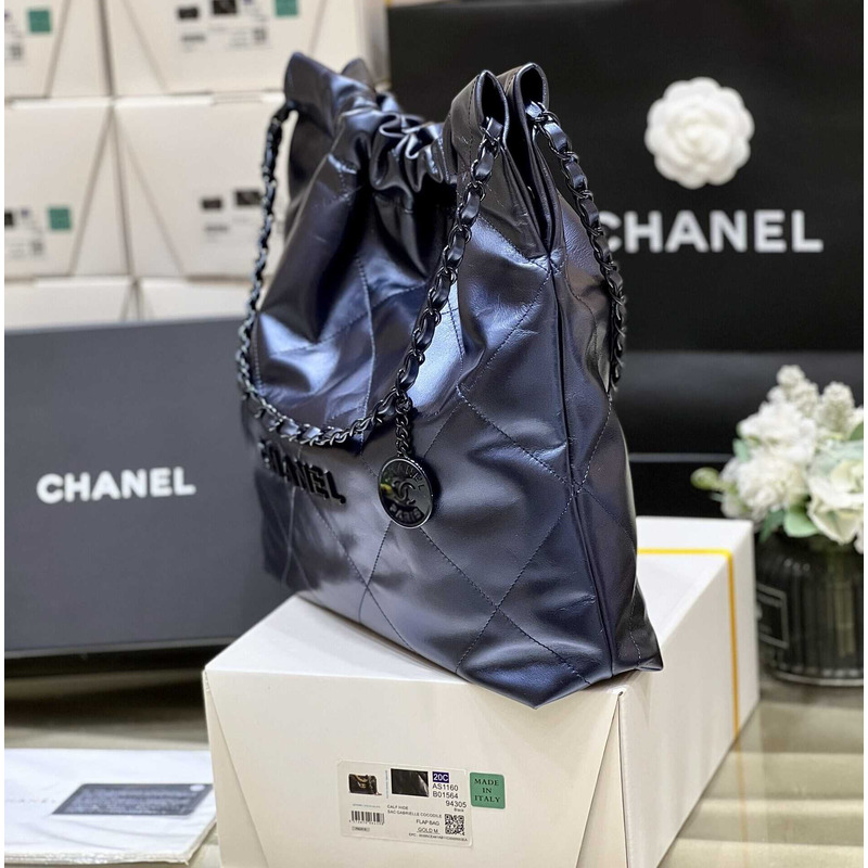 Ch*el 22 handbag blue metallic bag