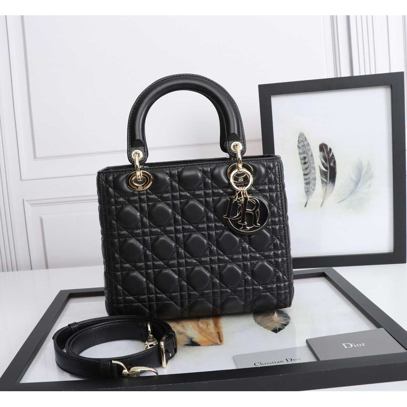 D*or medium lady D*or bag black cannage lambskin