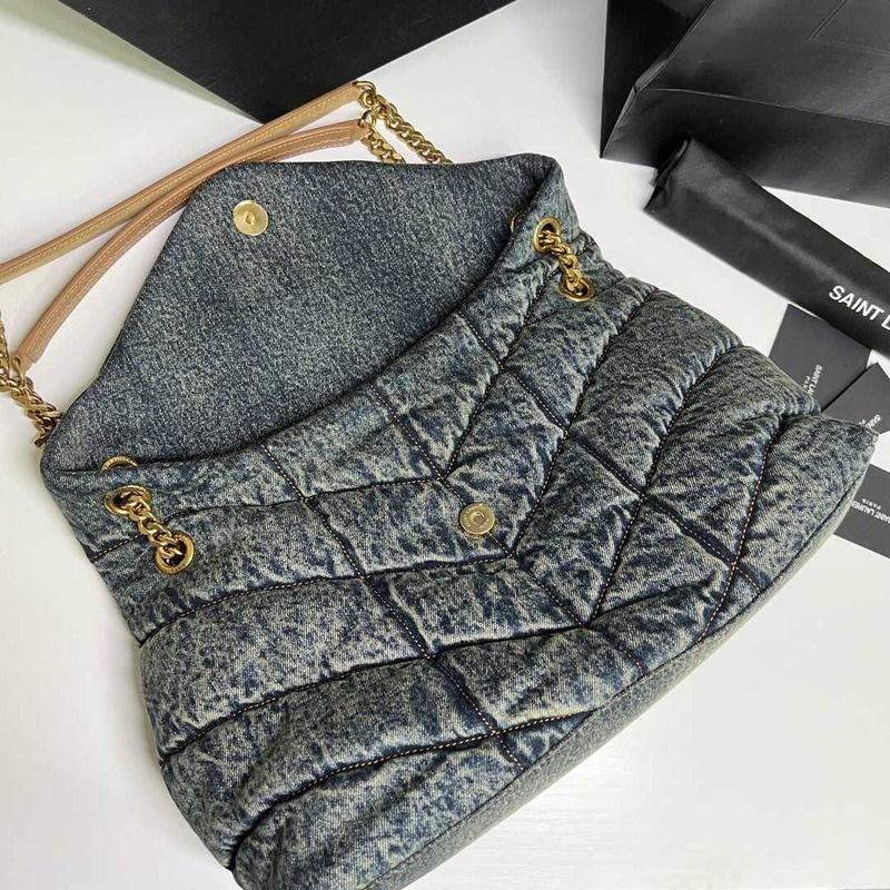 Saint Laurent Loulou Puffer Shoulder Bag Denim Large