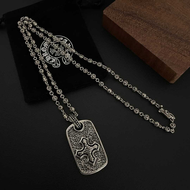 Ch*0me heart  pirate ship silver cross army brand silver necklace european and american retro ins pendant hip hop silver necklac