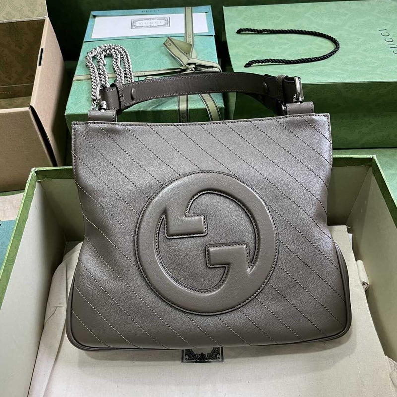 G*u*i blondie small leather tote gray