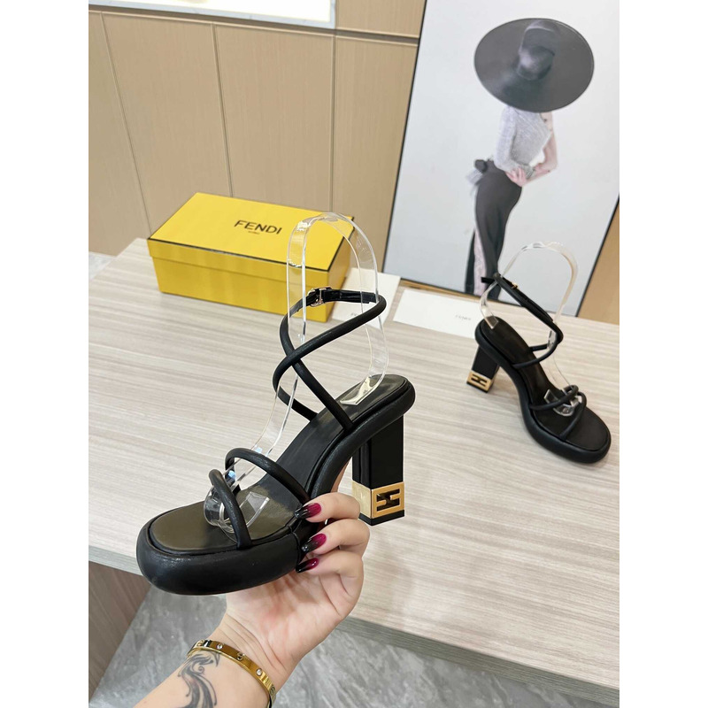 F**di black nappa leather sandals