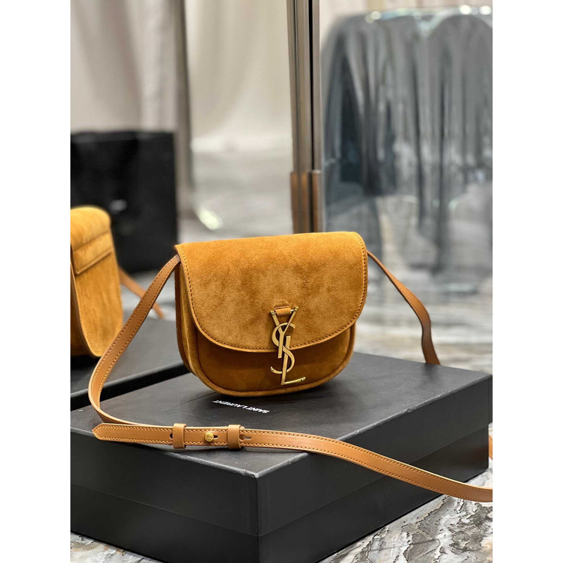 Saint Laurent Kaia Small Shoulder Bag In Suede Brown