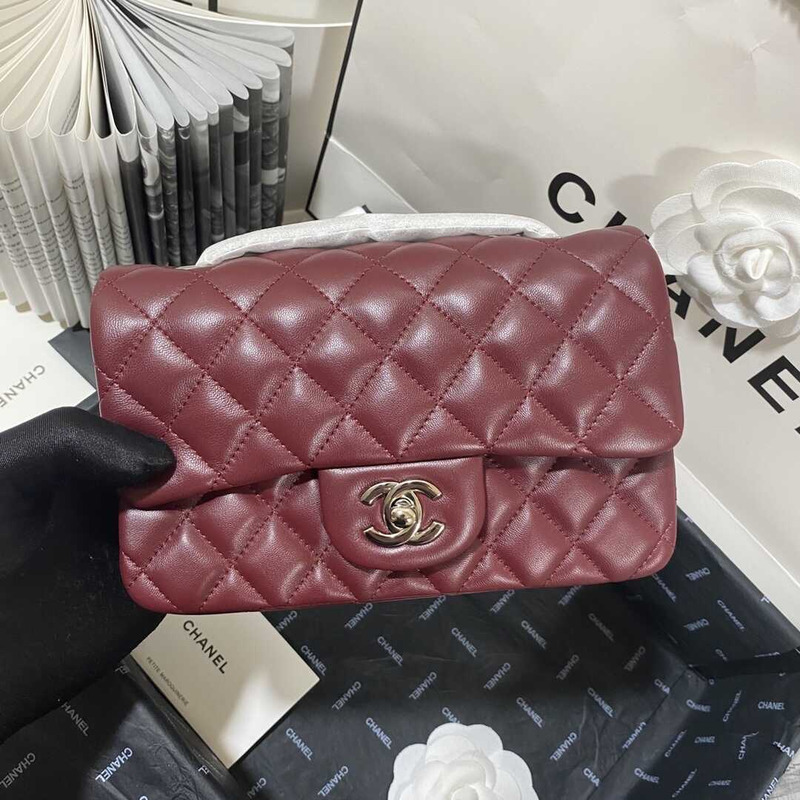 Ch*el classic flap mini  shoulder bag dark red