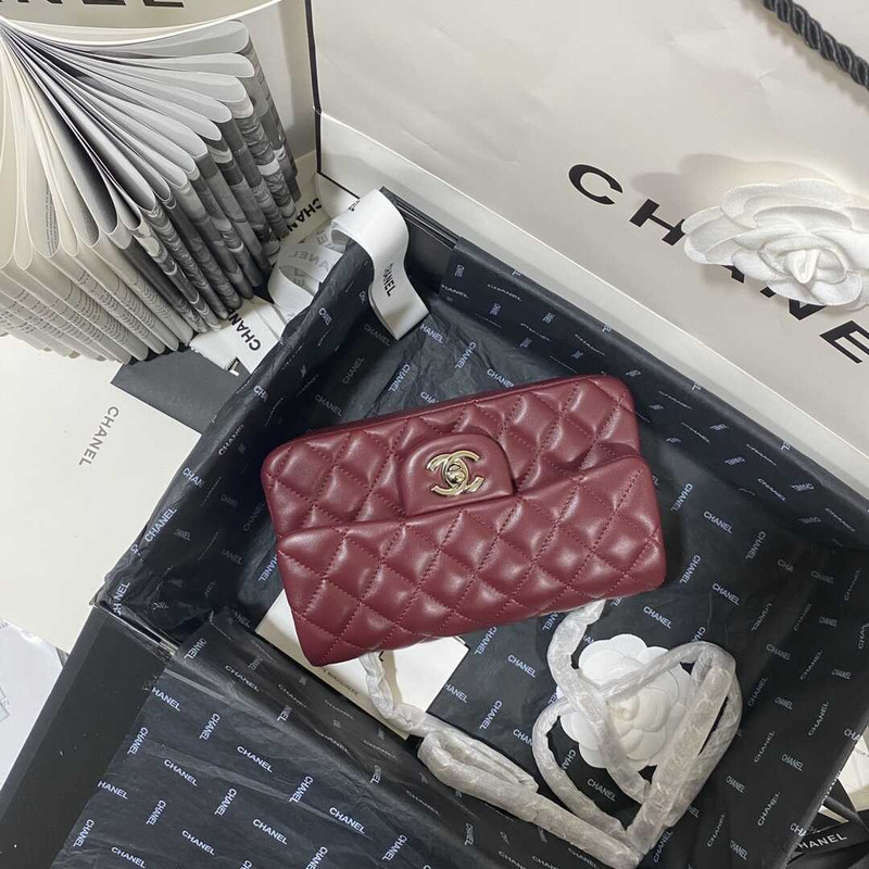 Ch*el classic flap mini  shoulder bag dark red