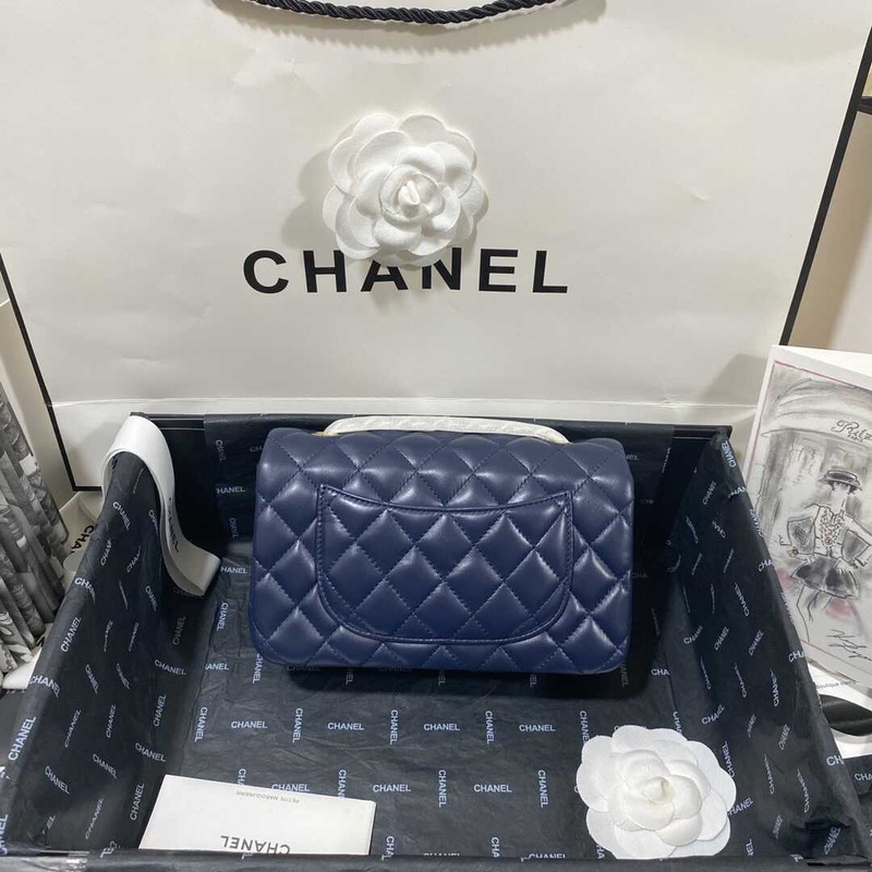 ch*el rectangular flap quilted Di*m*nd mini navy blue