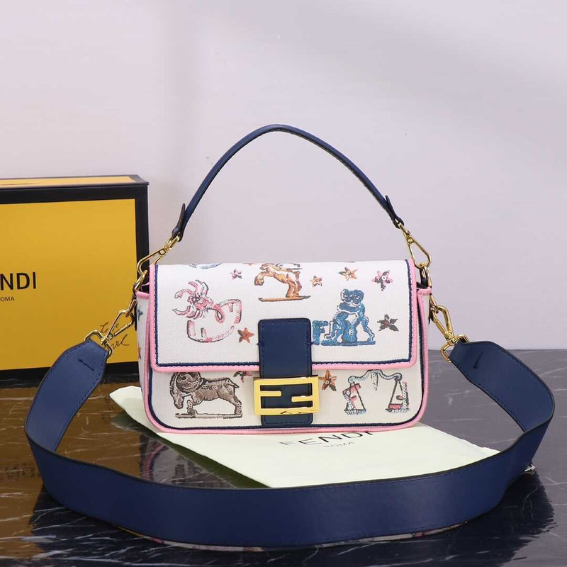 F**di baguette handbag bag embroidered with F**di astrology motif white