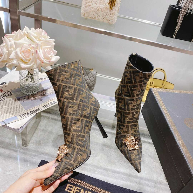 F**di fendace ff jacquard ankle boots brown