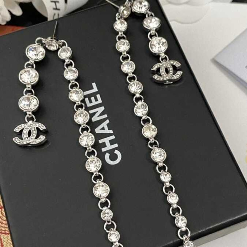 Ch*el long tassel crystal earrings