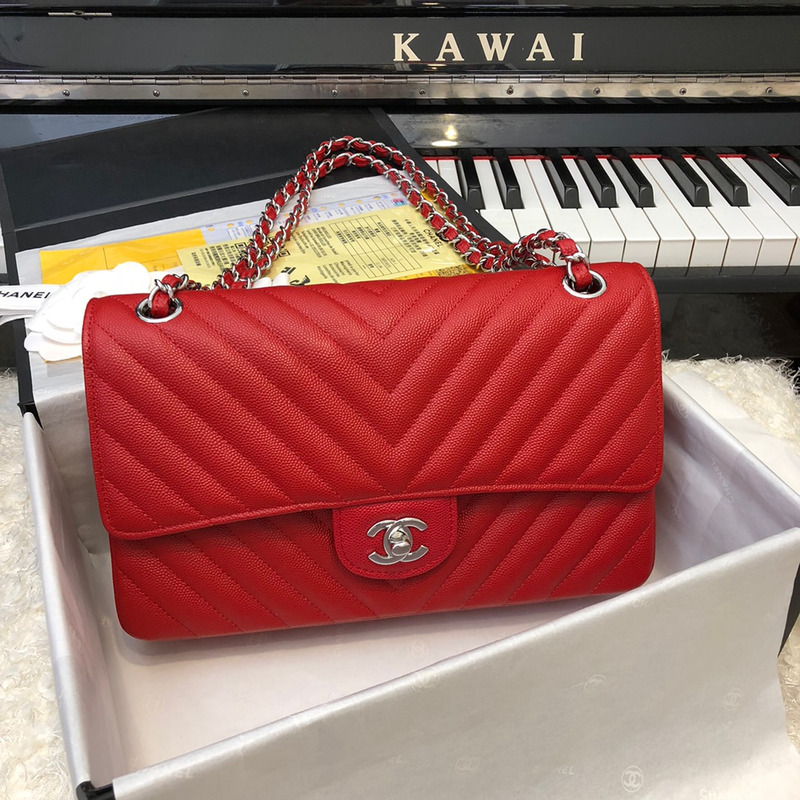 Ch*el small double flap chevron shoulder bag red