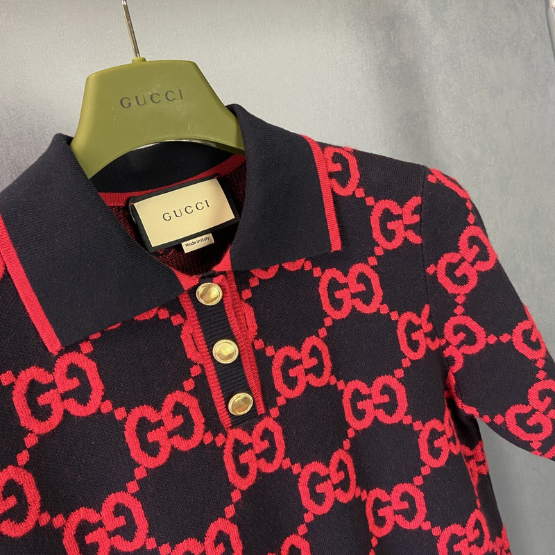 G*u*i gg cotton and silk blend polo dress red