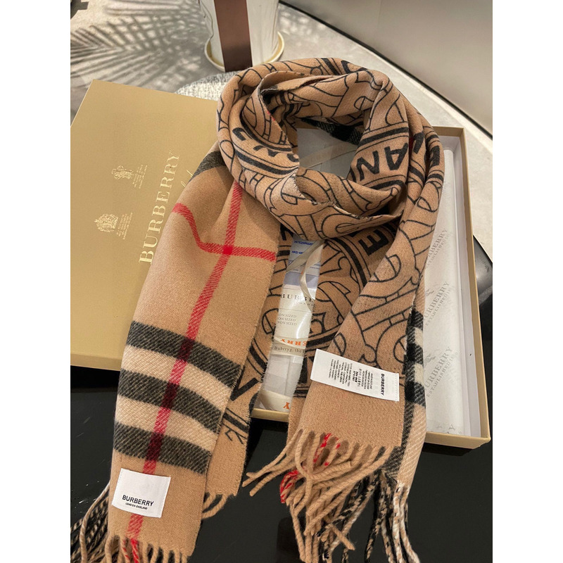 B**rry reversible montage cashmere scarf yellow brown
