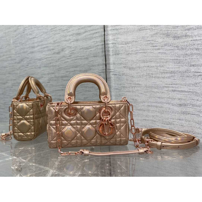 d*or lady d-joy S*per mini bag sheepskin champagne pink