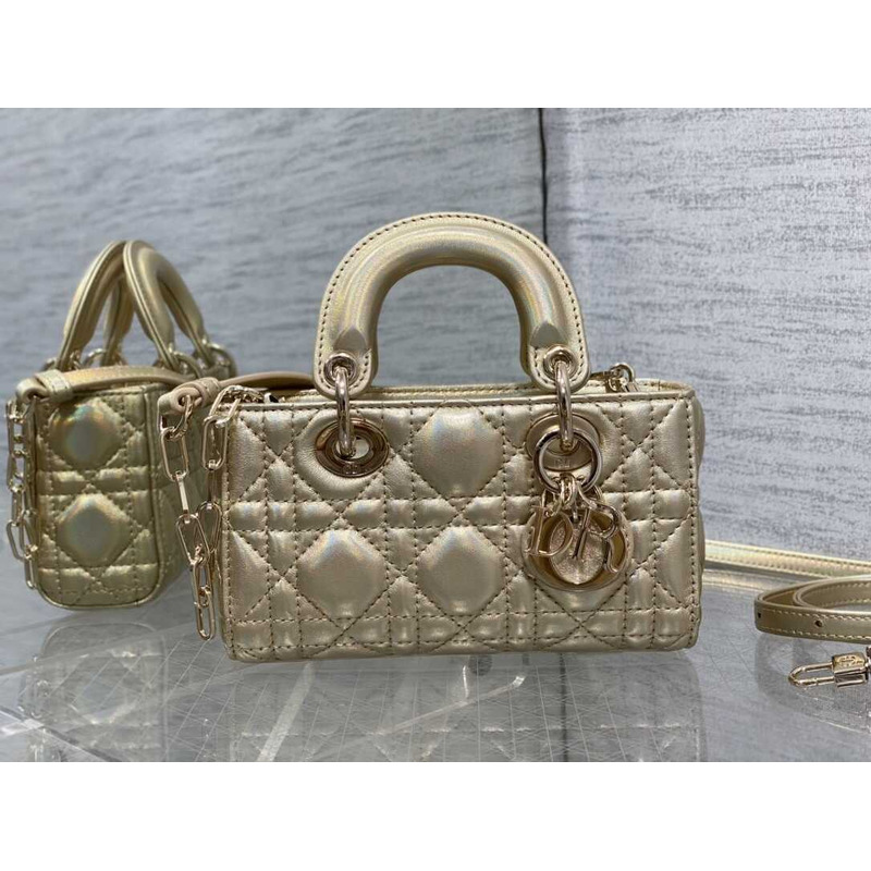 d*or lady d-joy S*per mini bag sheepskin champagne gold