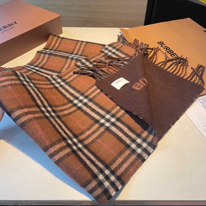 B**rry  reversible check cashmere scarf brown