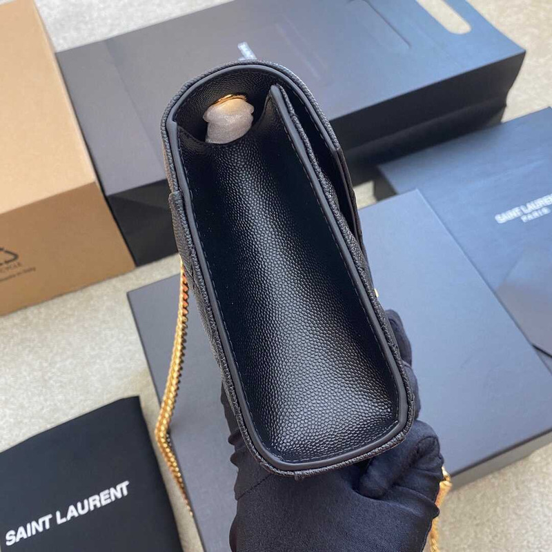Saint Laurent Envelope Small In Quilted Grain De Pouder Embossed Leather Flap Black