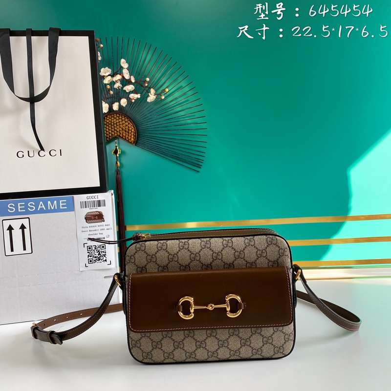 G*u*iG*u*i horsebit 1955 small shoulder bag brown