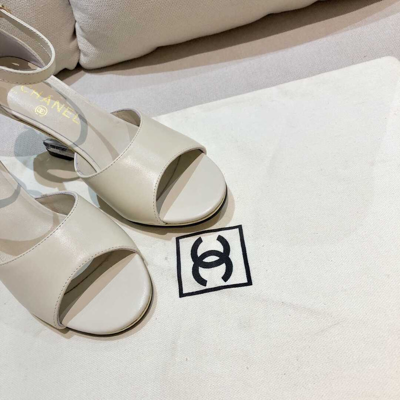Ch*el  toe leather sling grey heels