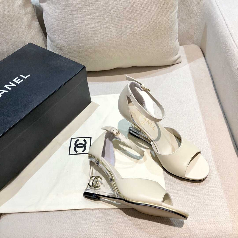 Ch*el  toe leather sling grey heels