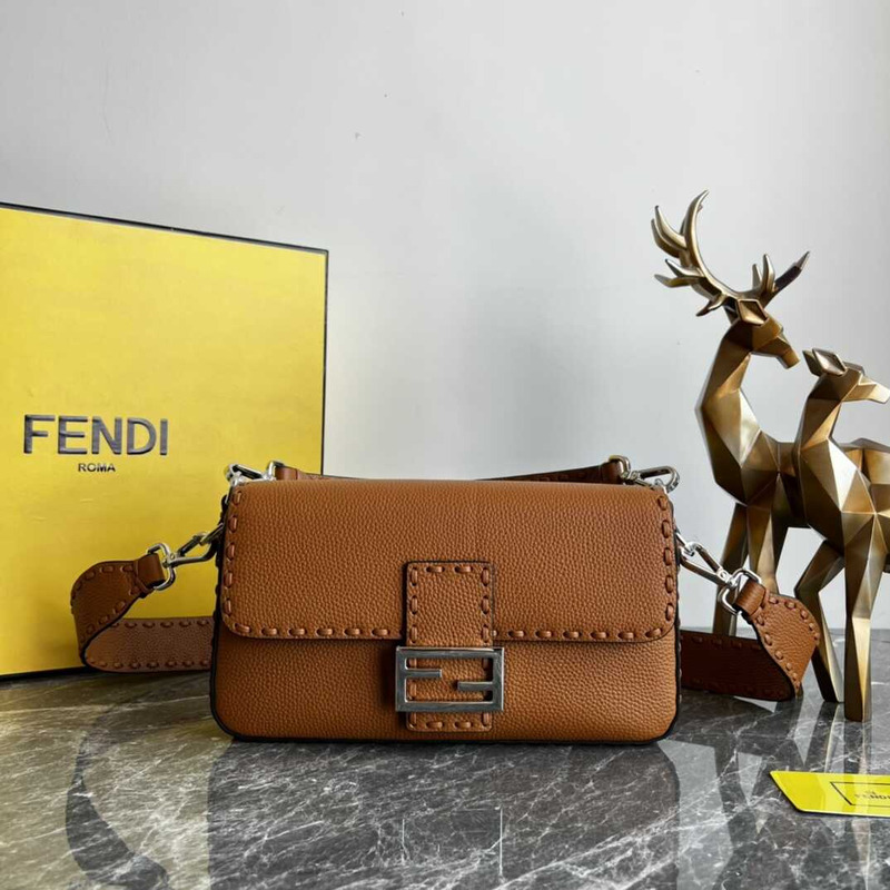 F**di baguette selleria bag with large stitching brown