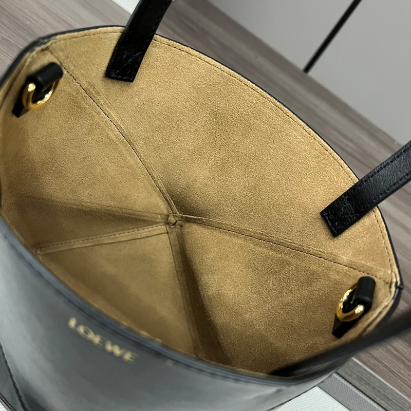 Loewe Mini Puzzle Fold Tote in Shiny Calfskin Black