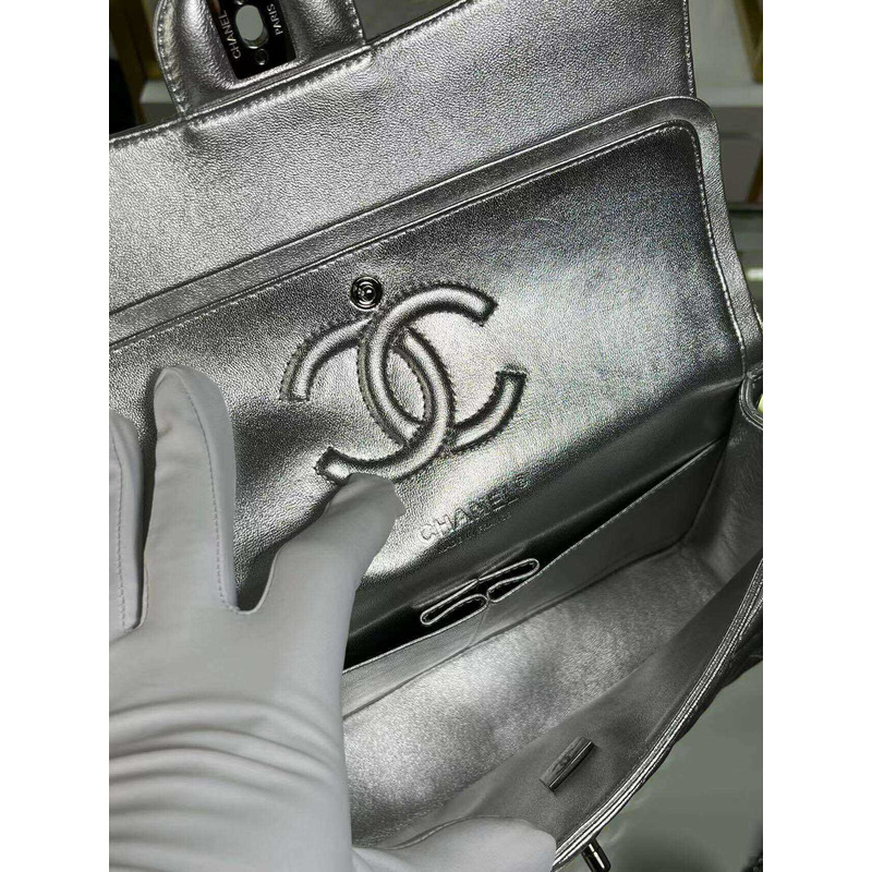 ch*el double flap Di*m*nd quilted jumbo grey bag