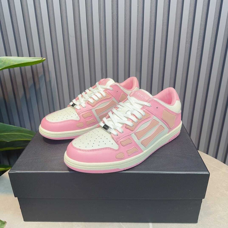 -AMIRI White & Pink Skeleton Sneakers