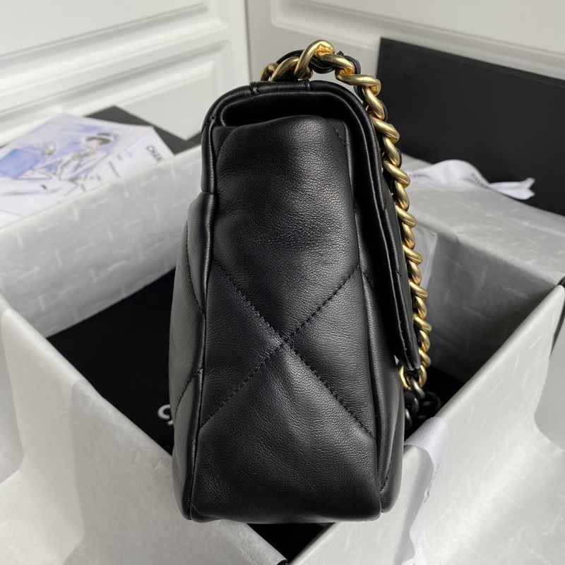 Ch*el 19 black handbag gold