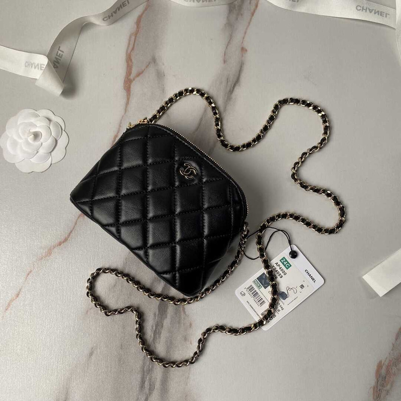 Ch*el classic chain lambskin evening bag black