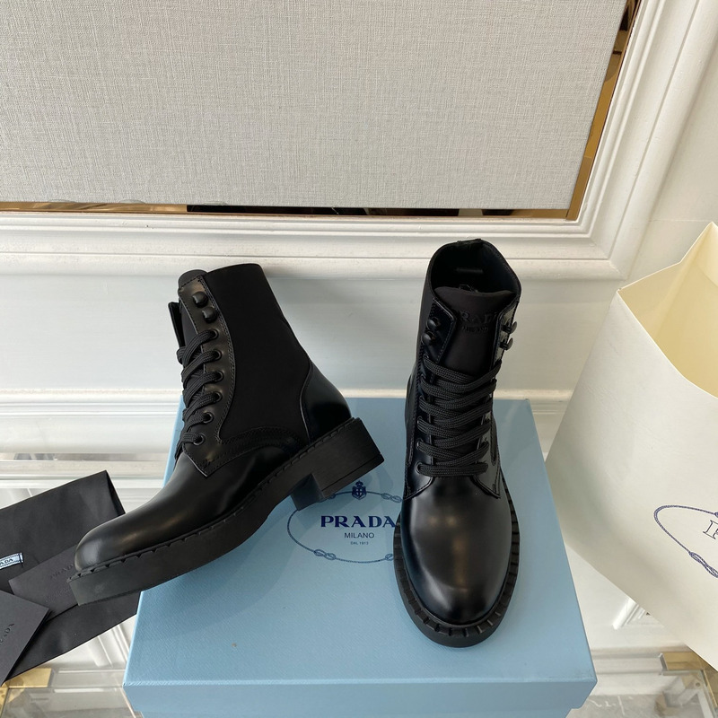 Pra*a brushed-leather and re-nylon boots black