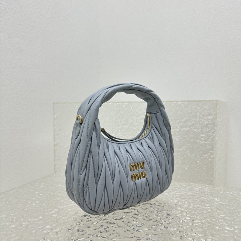 Miu Miu Wander Matelassé Nappa Leather Half Moon Bag Blue